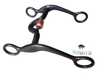Black Steel oval cheek Western bit with copper roller